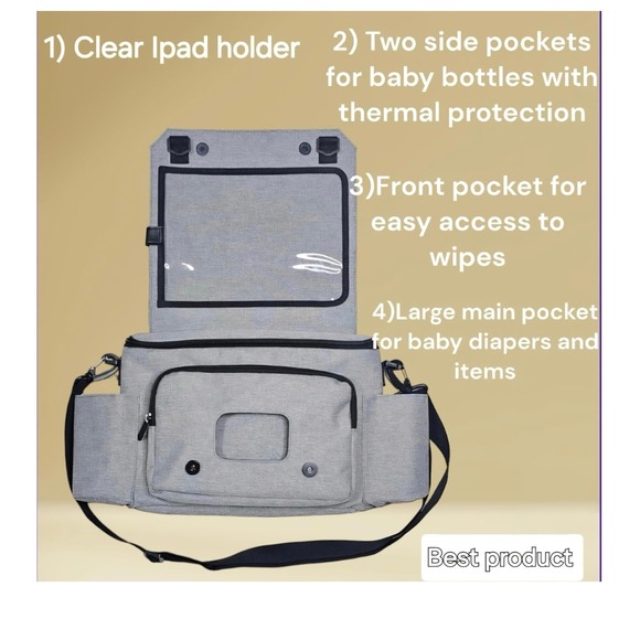 Baby diaper bag organizer for baby stroller, Gray - Picture 8 of 9